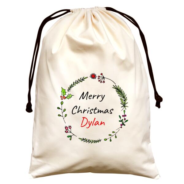 Holly Wreath - Large Natural Canvas Santa Sack Thumbnail