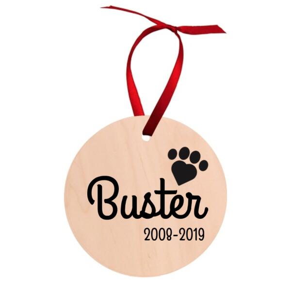 Memorial Pet Bauble - Round Wood Ornament Thumbnail