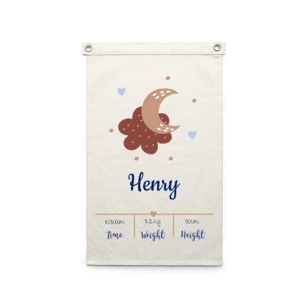Baby Announcement - Moon - Canvas Flag Thumbnail